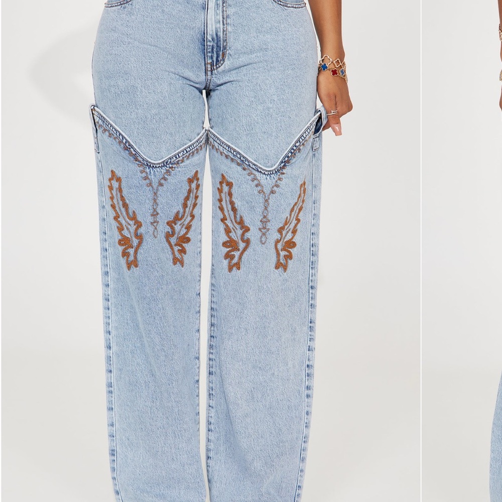 Western Embroidered Light Blue Jeans
